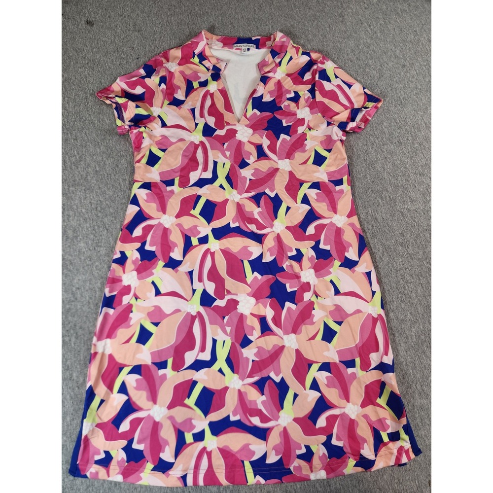 Mary Square Floral Dress Womens XS Pink Blue Split Neck Short Sleeve golf